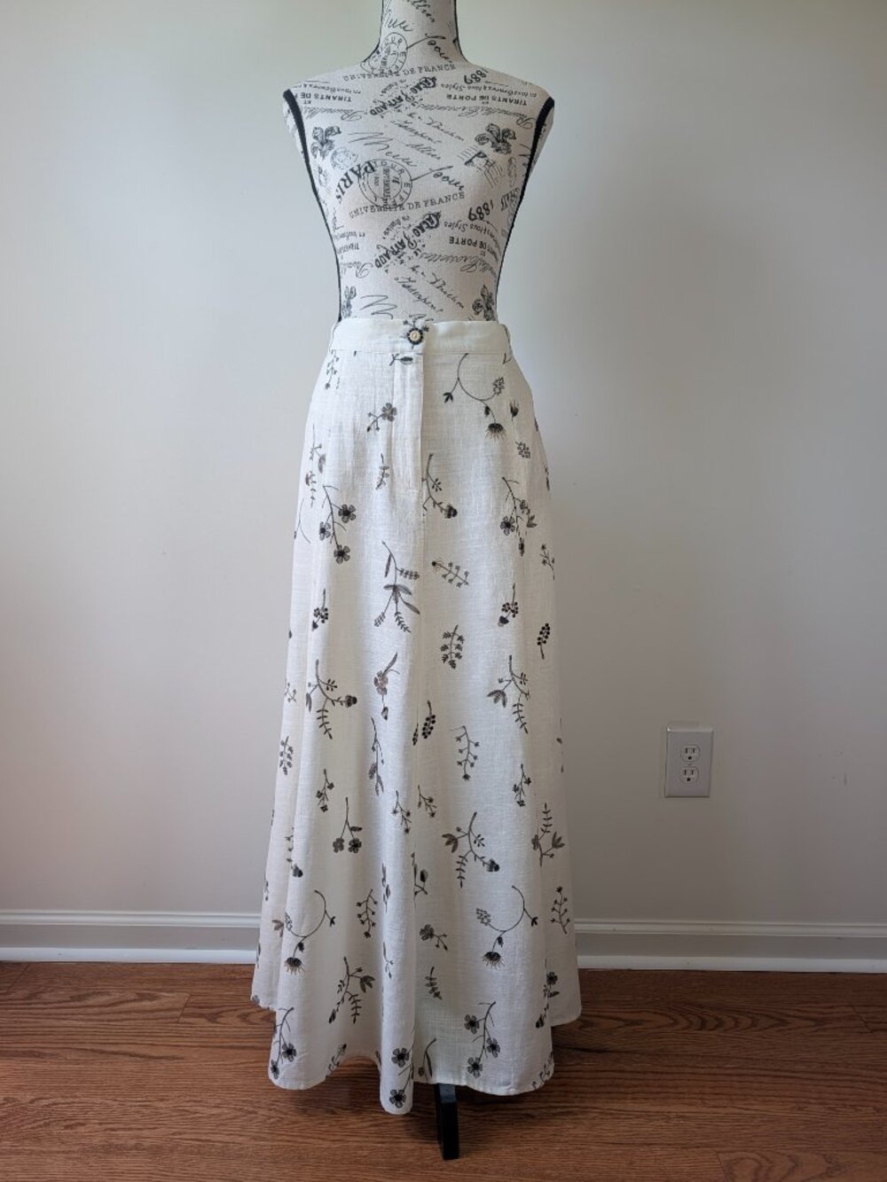 Zara Embroidered Linen Blend Midi Skirt Womens XL Botanical Floral NWT